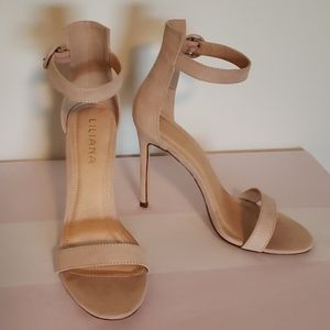 Nude Ankle Strap Open Toe Heels